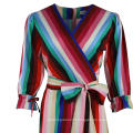 Summer Three Quarter Sleeves Rainbow Striped Maternity Casual Dresses Lady